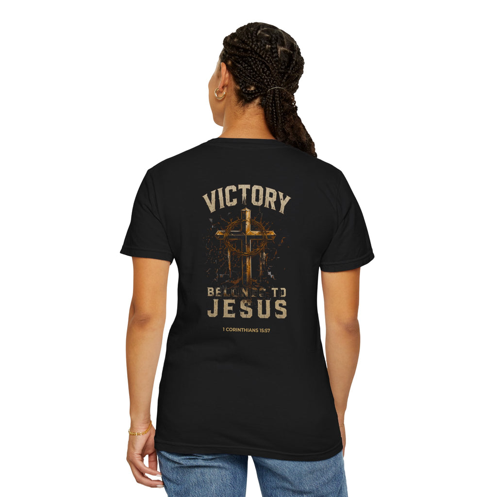 Victory in Jesus Christian T-shirt with Victory Belongs to Jesus message