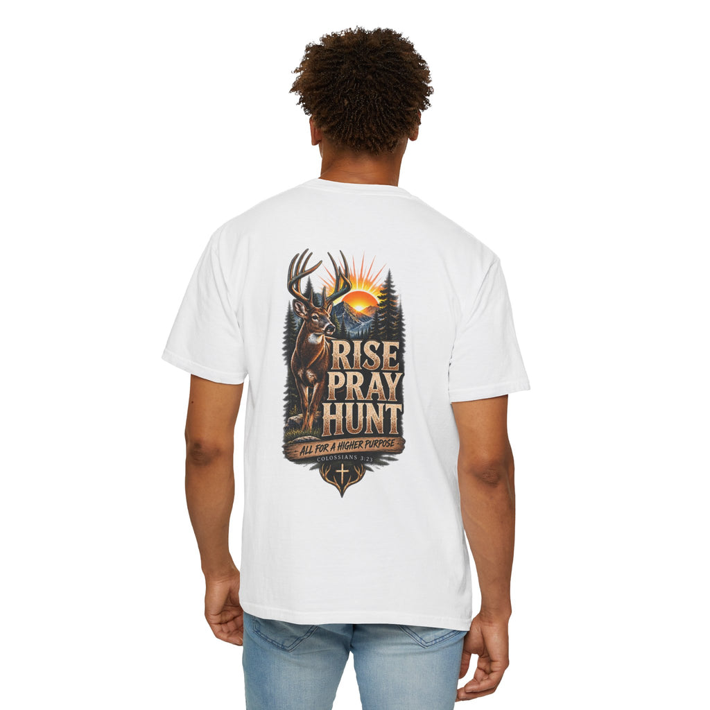 Rise Pray Hunt Deer — Field & Faith Hunting Tee