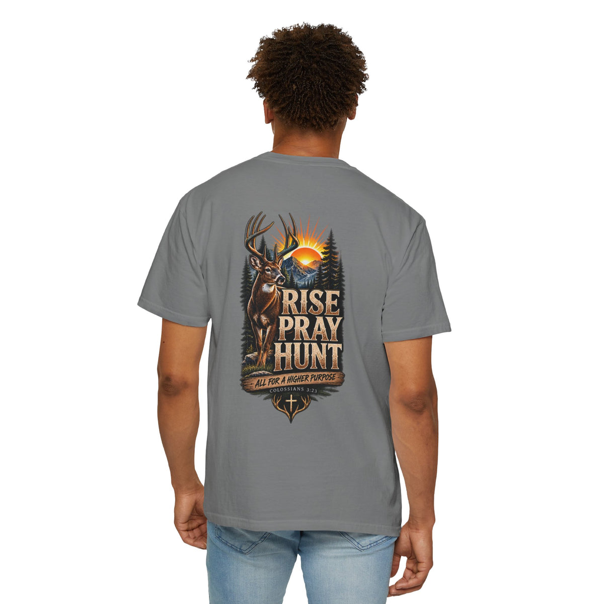 Rise Hunt Pray Christian Deer Hunting T-Shirt 