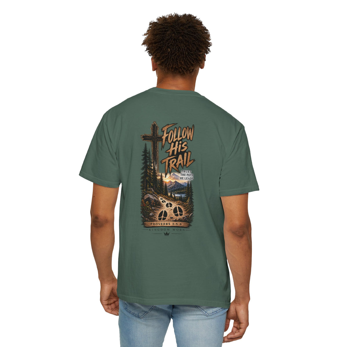Follow His Trail-Christian Outdoor Faith Tee