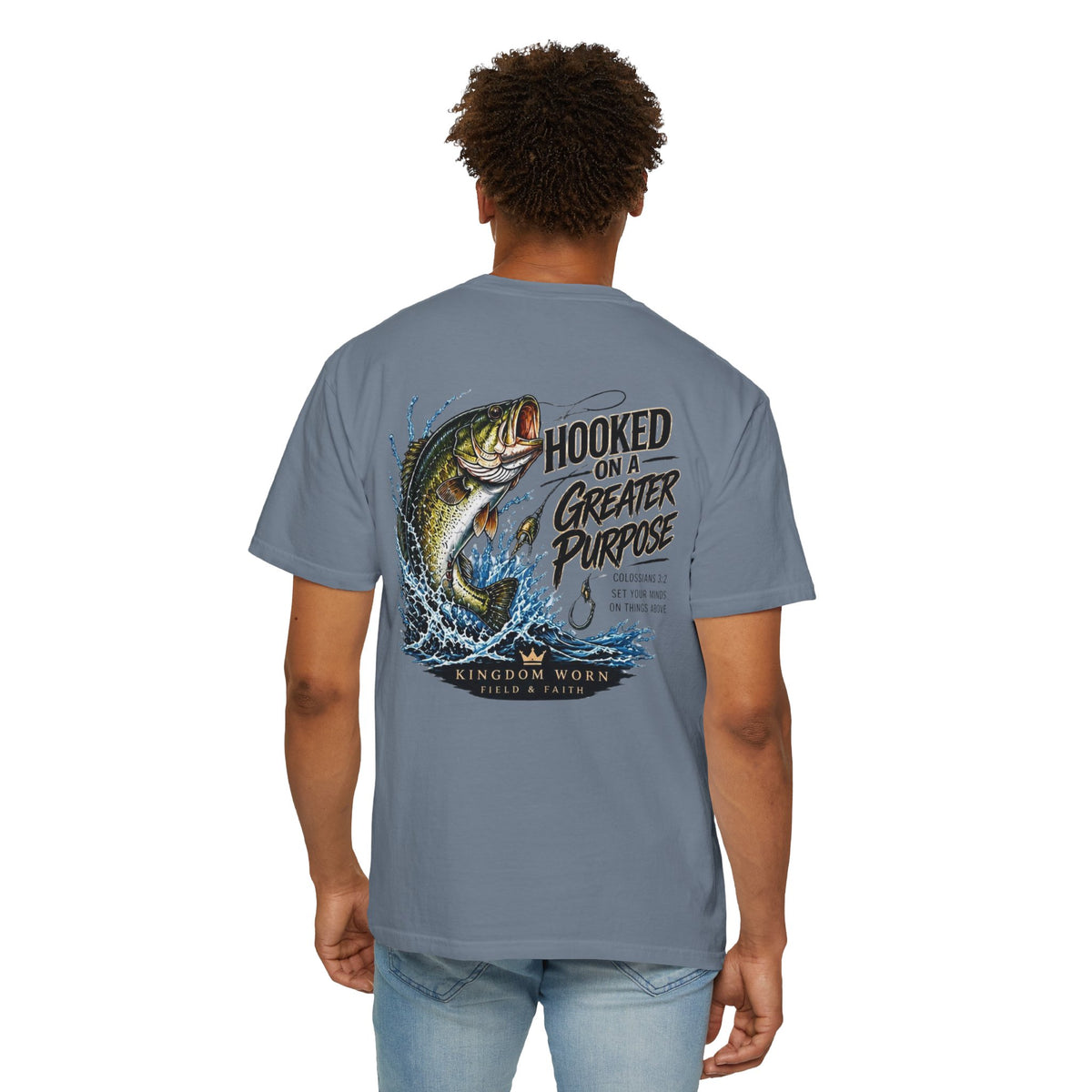 Hooked on a Greater Purpose Bass Fishing Christian T-Shirt