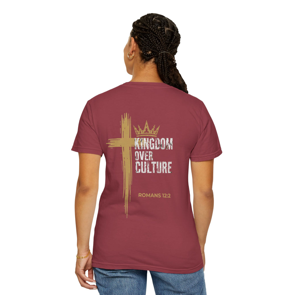 Romans 12:2 Christian T-shirt with Kingdom Over Culture design