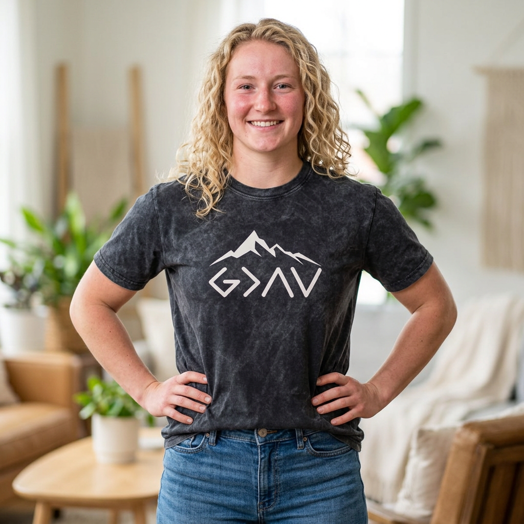 Kingdom Worn God is Greater Than Mountain Christian Tee
