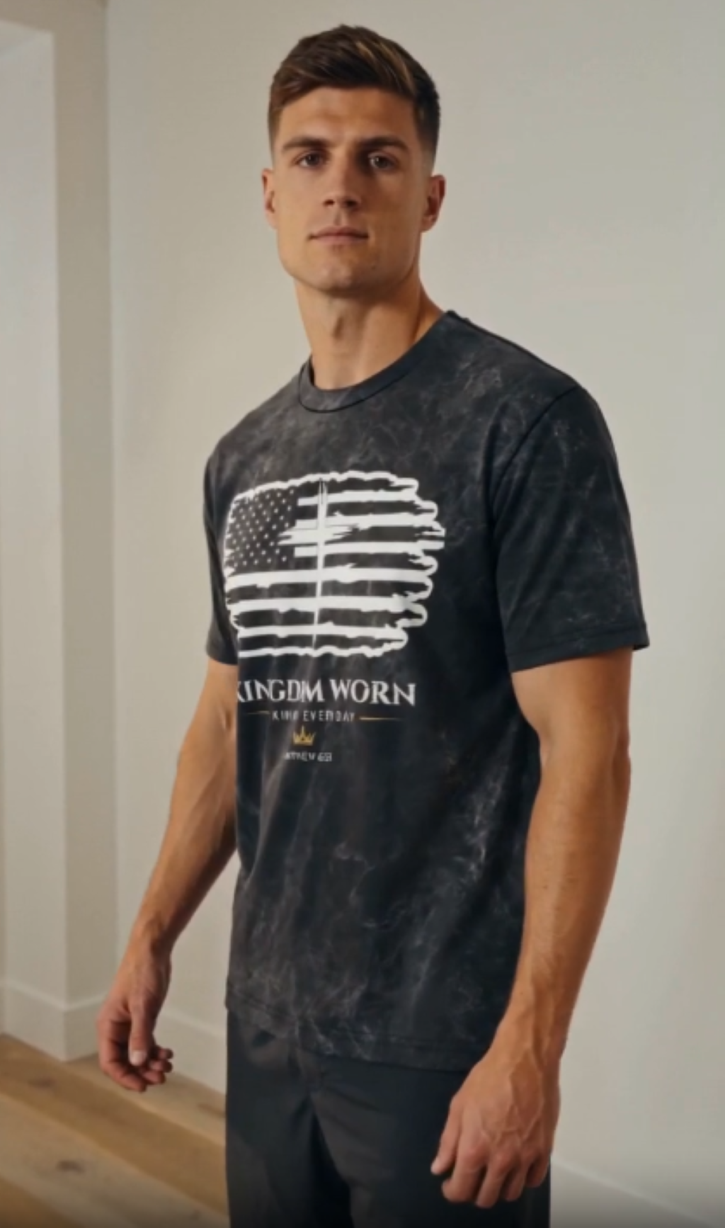 Kingdom Worn-American Flag Cross Tee