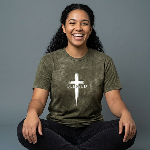 Kingdom Worn Blessed Cross Vintage Christian Tee