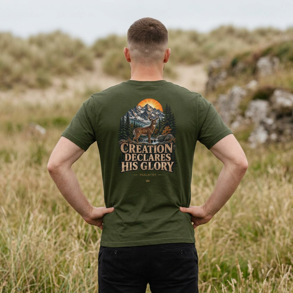 Creation Declares His Glory Christian Outdoorsman T-Shirt Psalm 19:1