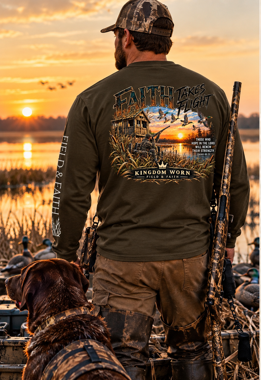 Faith Takes Flight Long Sleeve Christian Duck Hunting Shirt-Kingdom Worn