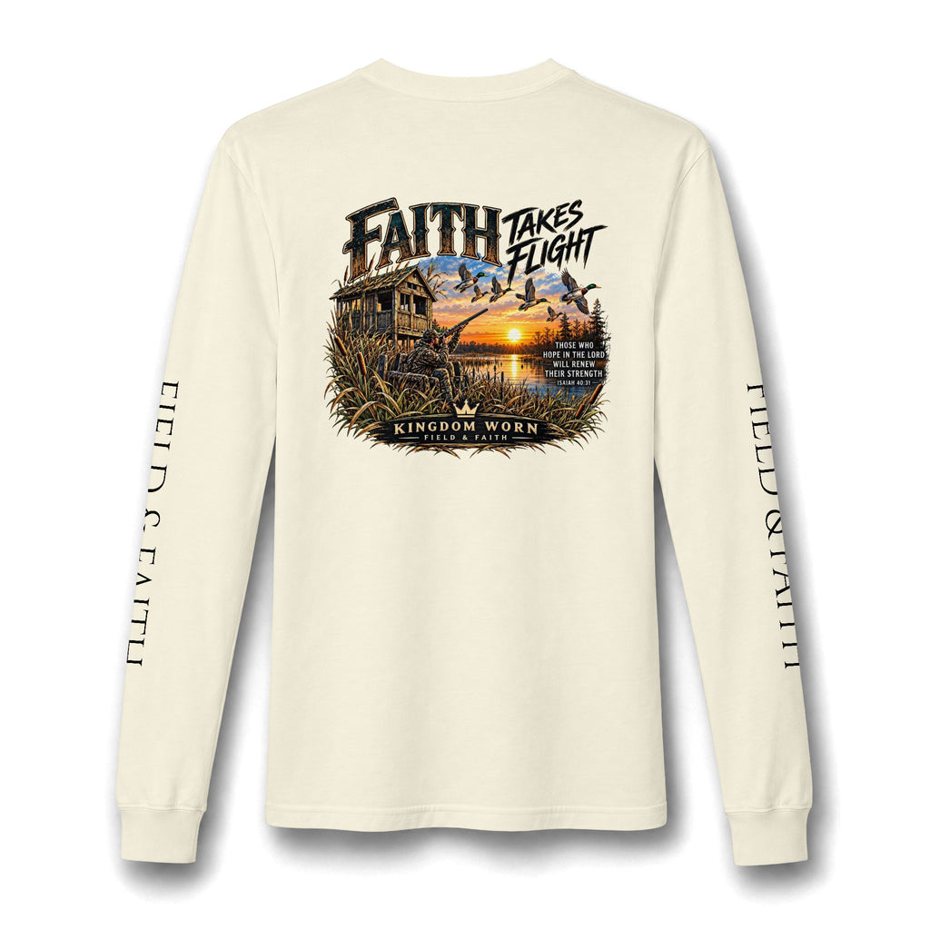 Faith Takes Flight – Isaiah 40:31 Christian Hunting Long Sleeve Tee