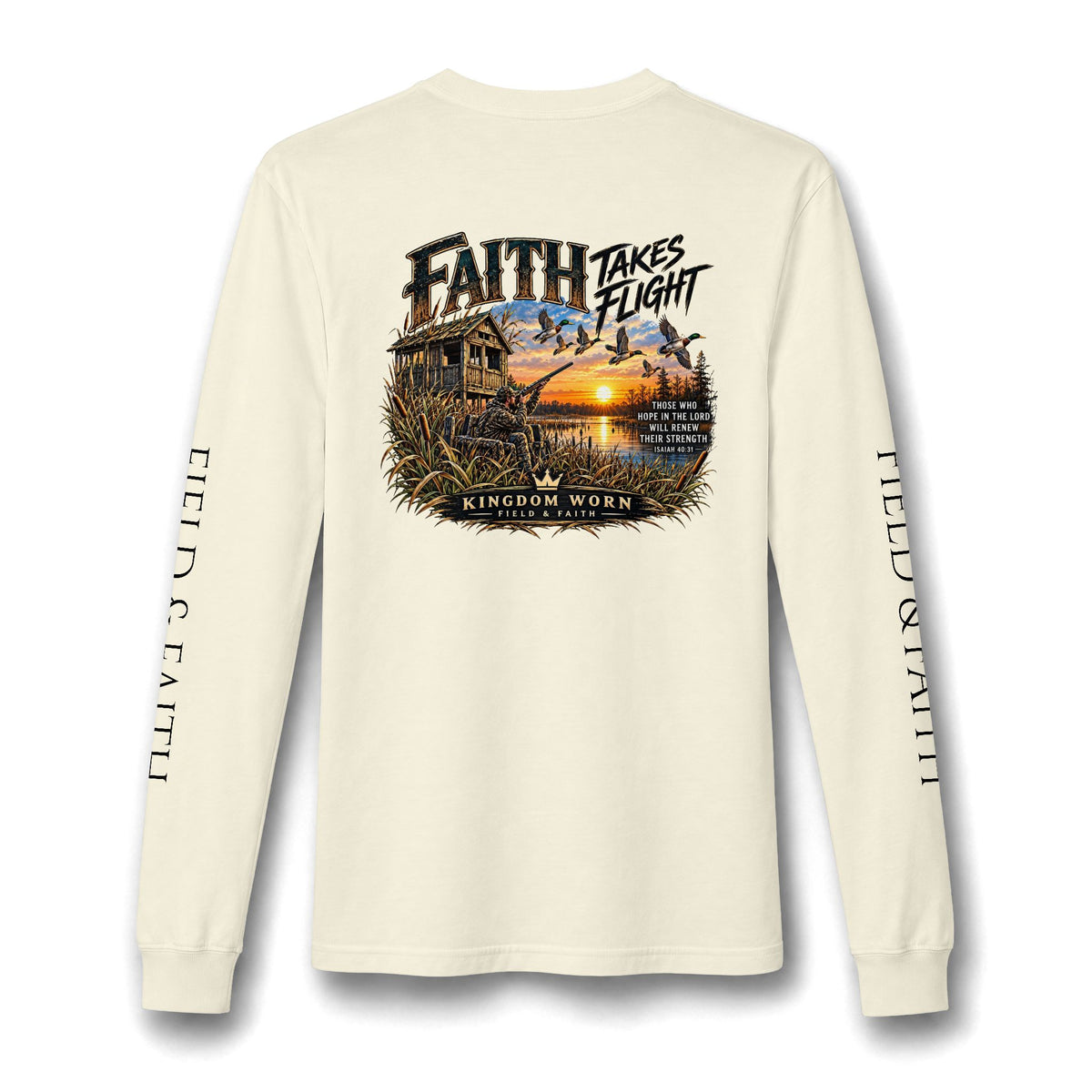 Faith Takes Flight – Isaiah 40:31 Christian Hunting Long Sleeve Tee