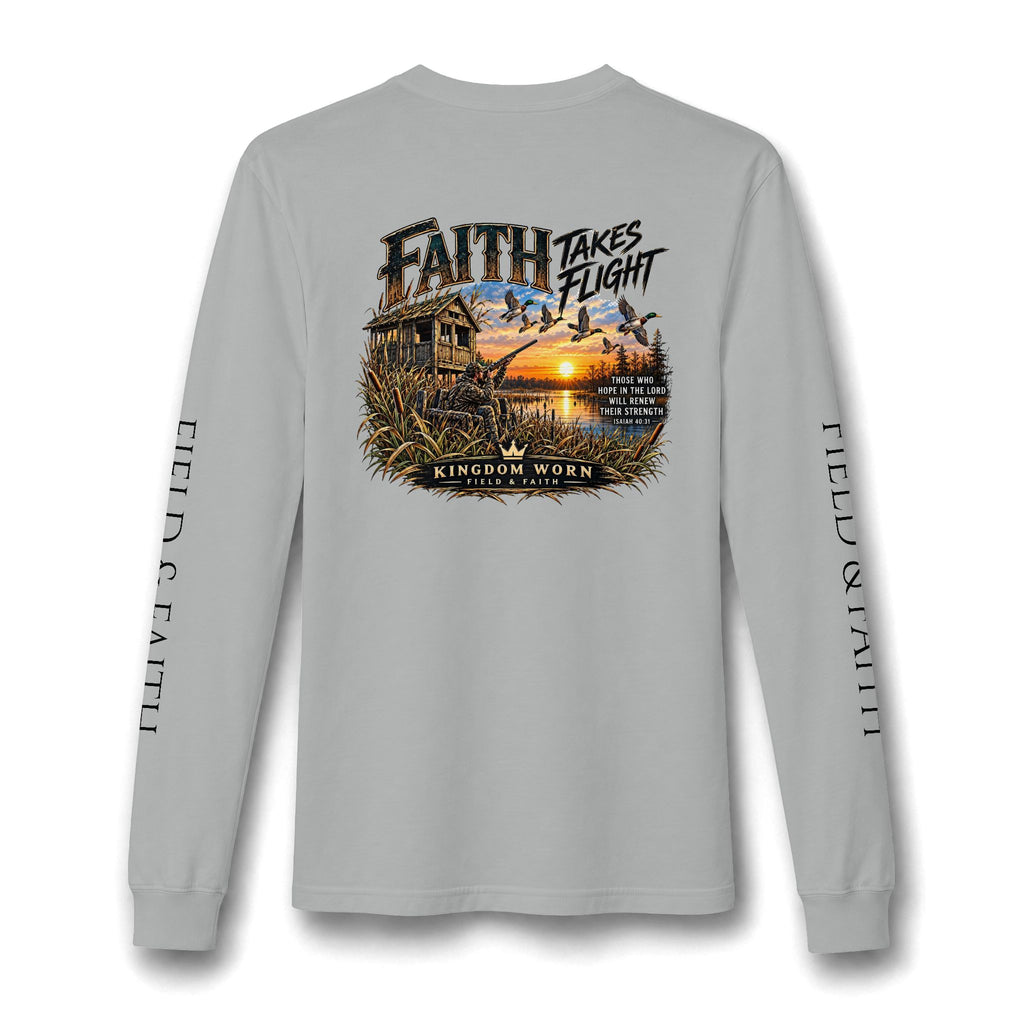 Faith Takes Flight – Isaiah 40:31 Christian Hunting Long Sleeve Tee