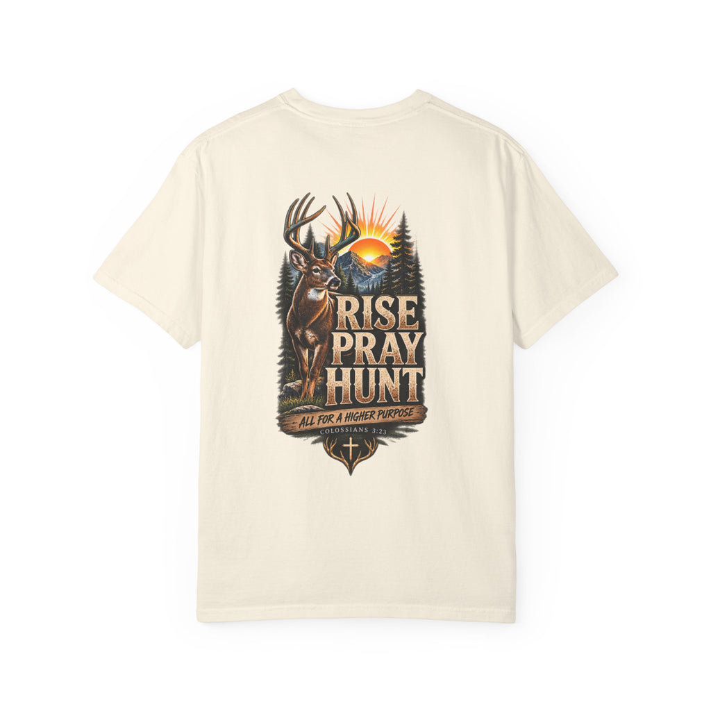 Rise Pray Hunt Deer — Field & Faith Hunting Tee