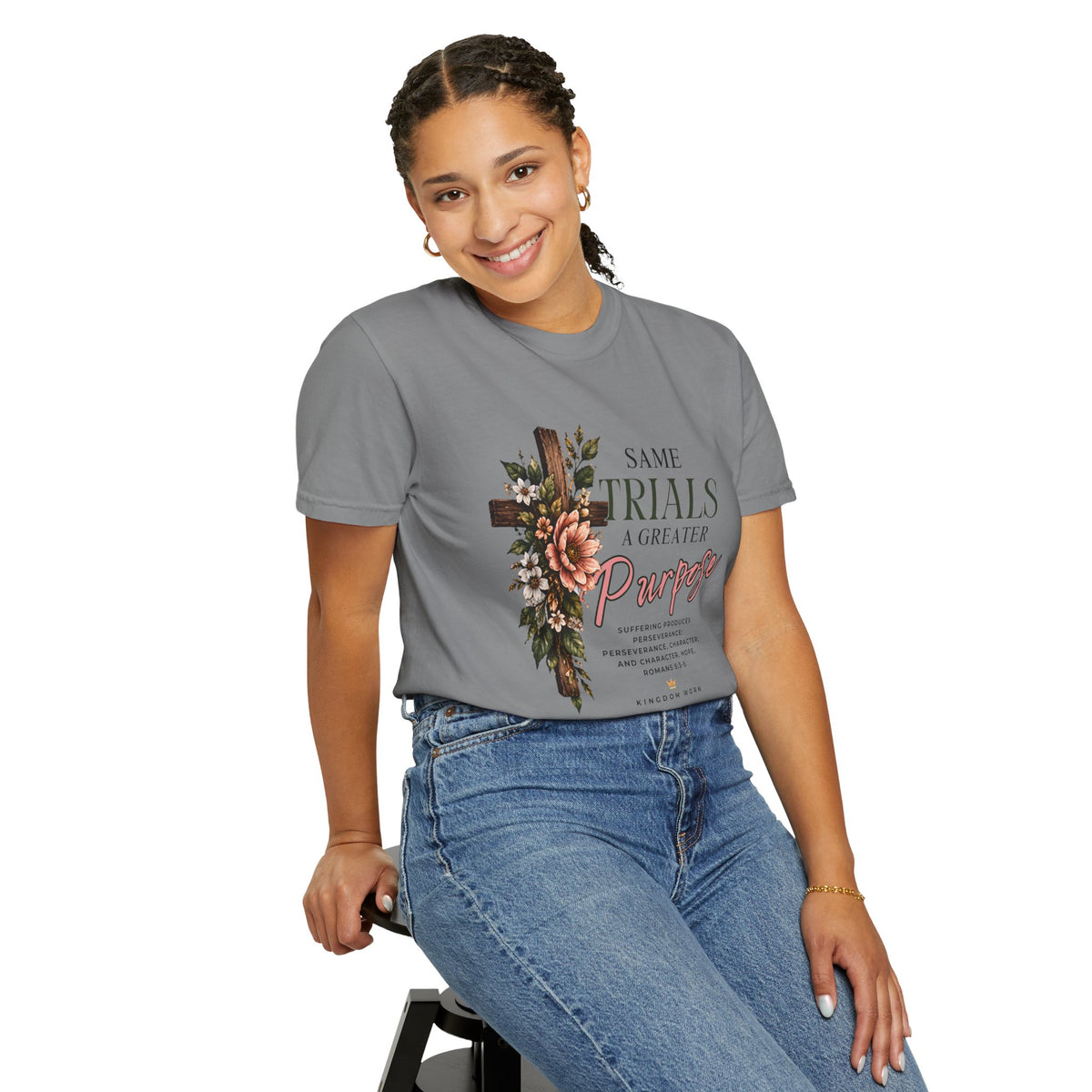 Same Trials A Greater Purpose Womens Christian T-Shirt featuring Romans 5