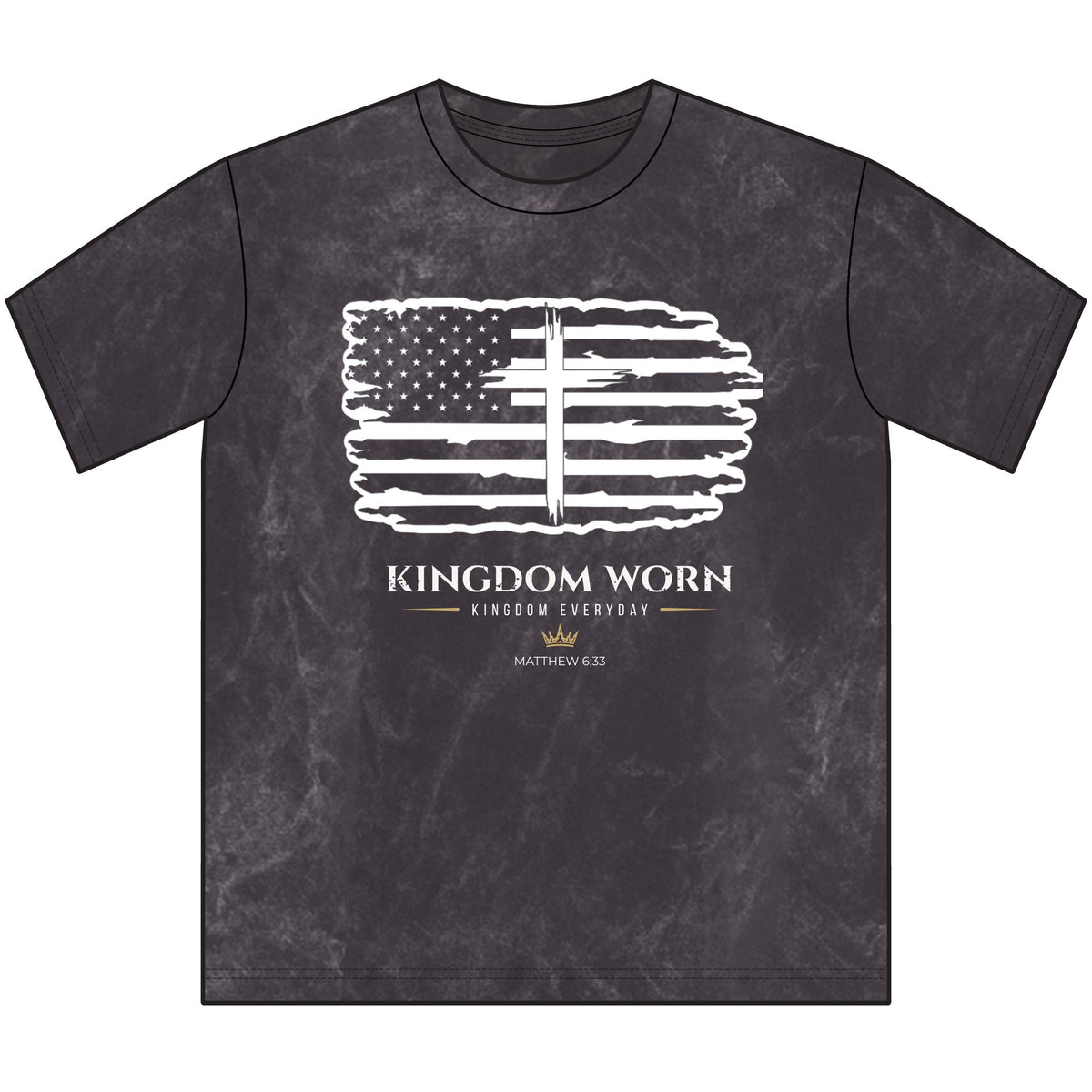 Kingdom Worn-American Flag Cross Tee