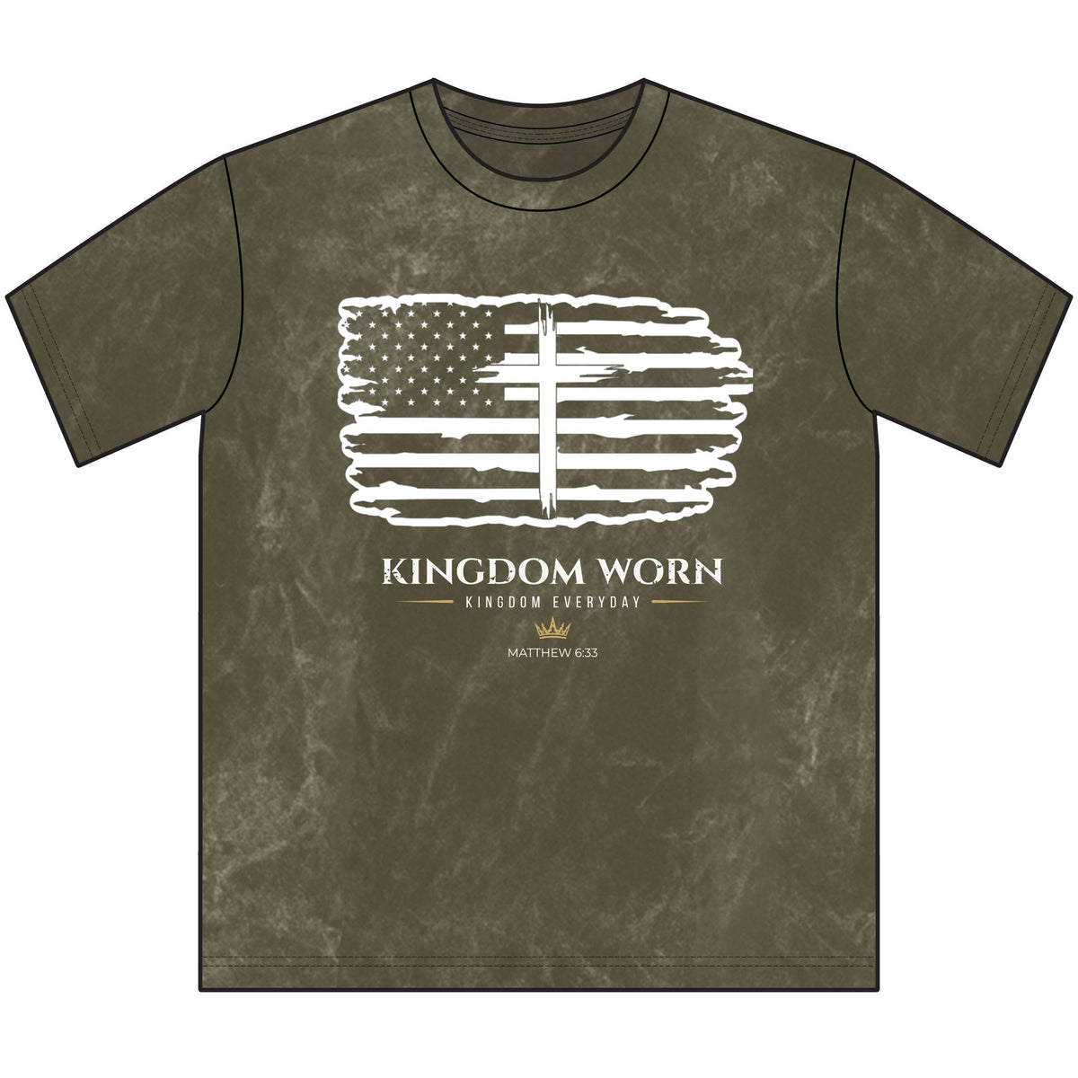 Kingdom Worn-American Flag Cross Tee
