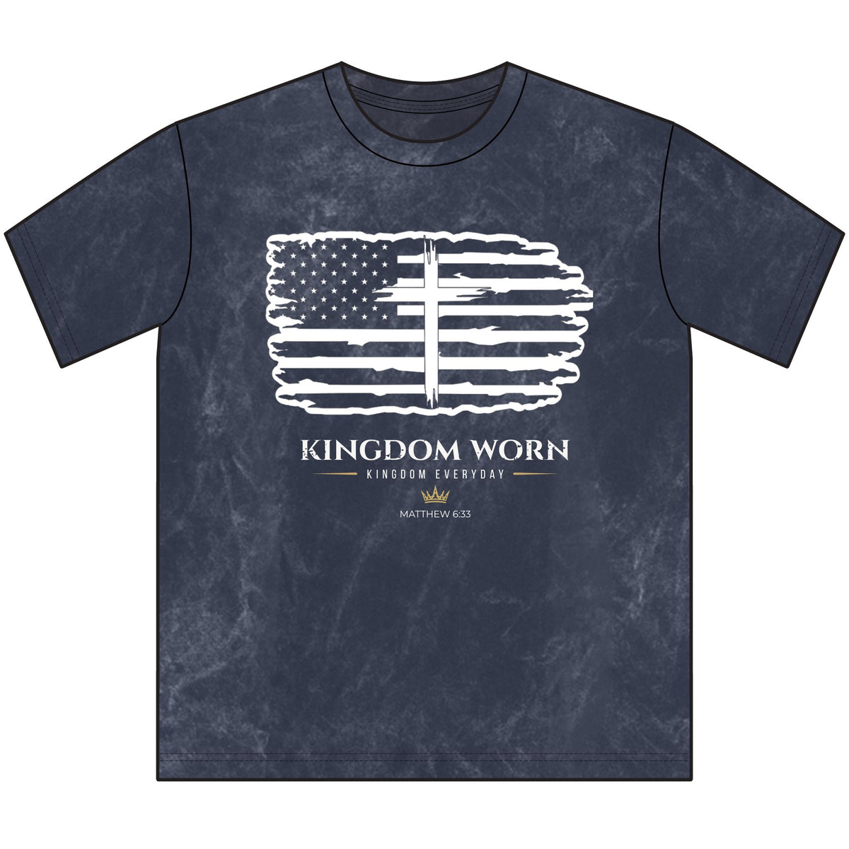 Kingdom Worn-American Flag Cross Tee