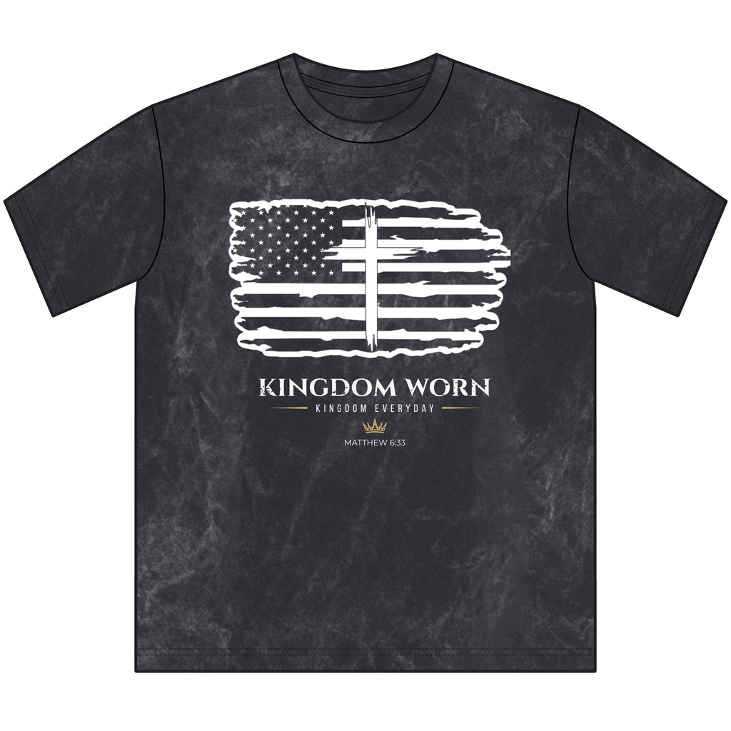 Kingdom Worn-American Flag Cross Tee