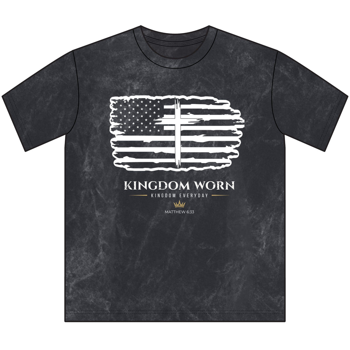 Kingdom Worn-American Flag Cross Tee