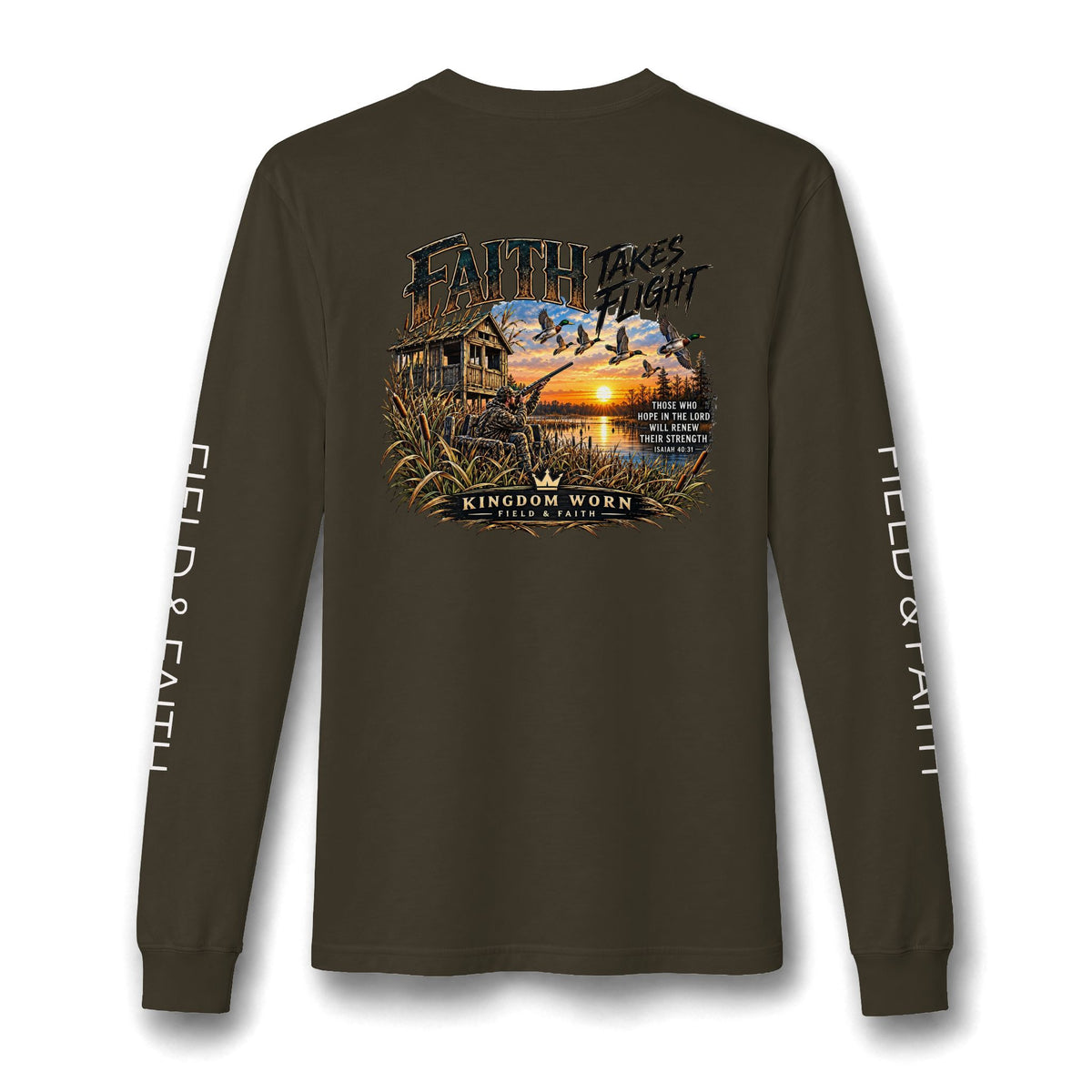 Faith Takes Flight – Isaiah 40:31 Christian Hunting Long Sleeve Tee